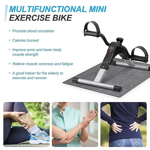 Uten folding pedal exerciser, mini under desk exercise bike foot hand cycle portable, arm and leg exercise peddler machine with lcd monitor