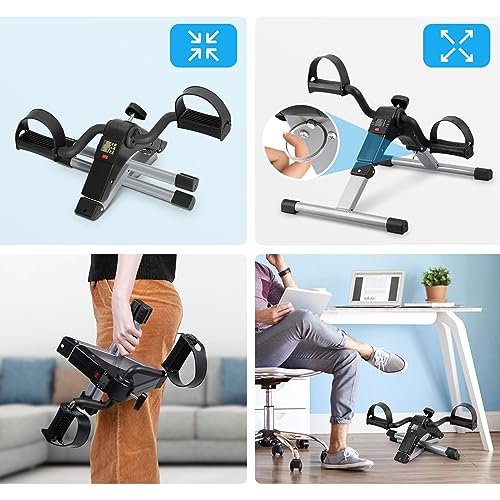 Uten folding pedal exerciser, mini under desk exercise bike foot hand cycle portable, arm and leg exercise peddler machine with lcd monitor