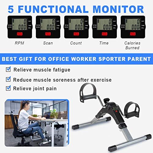 DUCHIC Pedal Exerciser Bike Drive Exercise Peddler Digital Foldable Mini Floor Foot Leg Fitness Pedal Under Desk Exercise Equipment Arm Leg Foot Peddler Exercise