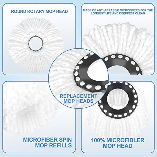 Meten 3 Pack Spin Mop Replacement Head, Microfiber Mop Head Refills Round Shape Standard Size, Hurricane Rotating Mop Replacement Head is Easy to Clean
