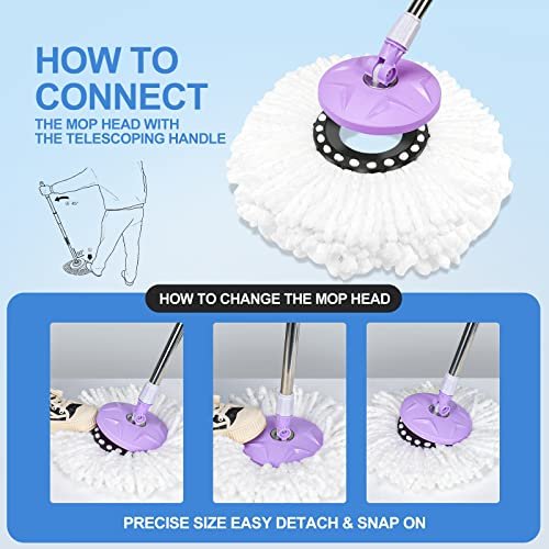 Meten 3 Pack Spin Mop Replacement Head, Microfiber Mop Head Refills Round Shape Standard Size, Hurricane Rotating Mop Replacement Head is Easy to Clean