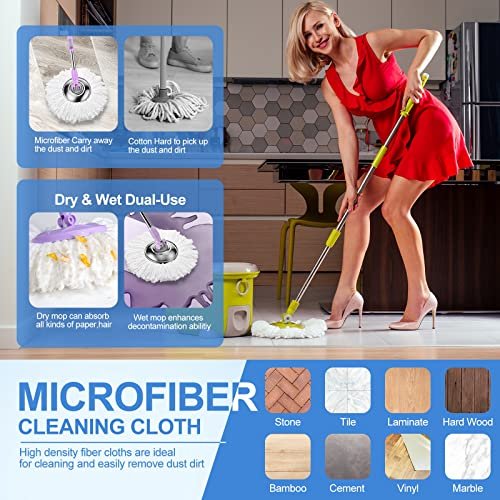 Meten 3 Pack Spin Mop Replacement Head, Microfiber Mop Head Refills Round Shape Standard Size, Hurricane Rotating Mop Replacement Head is Easy to Clean