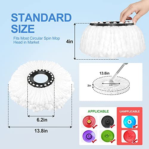Meten 3 Pack Spin Mop Replacement Head, Microfiber Mop Head Refills Round Shape Standard Size, Hurricane Rotating Mop Replacement Head is Easy to Clean