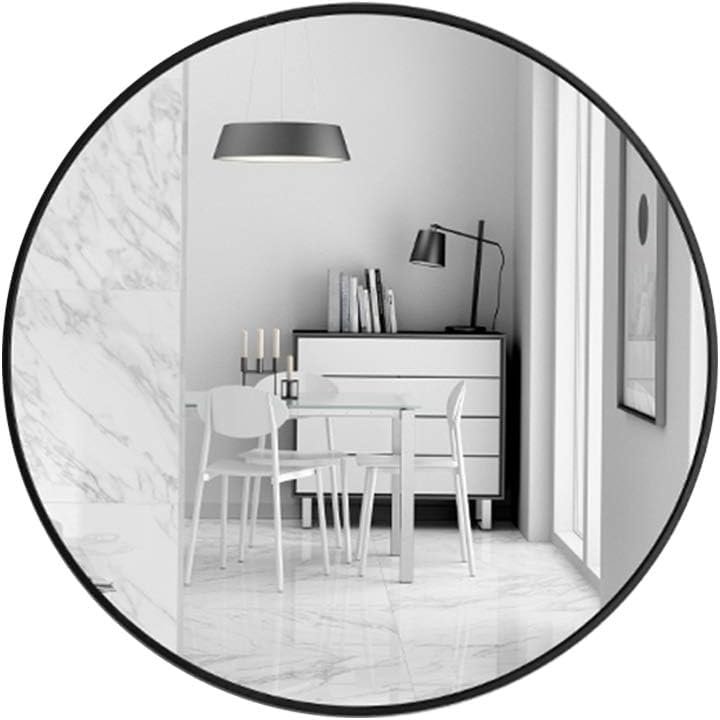 bunca round wall mirror for home decor and bathroom with black metal frame size 40 * 40