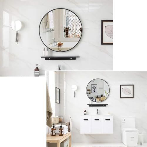 bunca round wall mirror for home decor and bathroom with black metal frame size 40 * 40