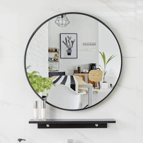 bunca round wall mirror for home decor and bathroom with black metal frame size 40 * 40