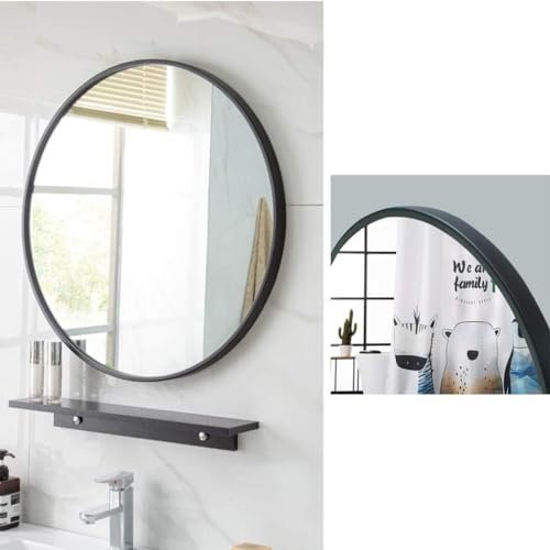 bunca round wall mirror for home decor and bathroom with black metal frame size 40 * 40