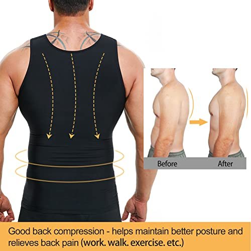 Terland Mens Compression Shirt Slimming Undershirt Body Shaper Vest Workout Tank Tops Shapewear Abs Abdomen Black, XL
