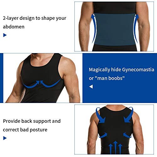 GSKS Mens Body Shaper Compression Tank Top Slimming Shapewear Abdomen Undershirt, Style A-black, 3XL