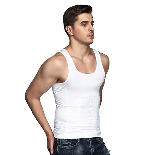 Odoland Mens 5 Pack Body Shaper Slimming Tummy Vest Thermal Compression Shirt Tank Top Shapewear, Black/Black/White/White/White, M