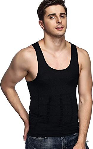 Odoland Mens 5 Pack Body Shaper Slimming Tummy Vest Thermal Compression Shirt Tank Top Shapewear, Black/Black/Grey/White/White, L