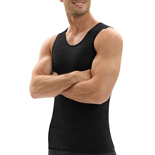 Lgtfy Mens Gynecomastia Compression Shirts, Slimming Body Shaper Tank Top, Tummy Control Undershirts - Change in Seconds, Black, XL