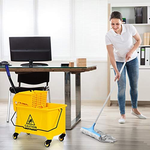 20L Kentucky Mop Bucket, Mobile Cleaning Floor Cart with Wringer, Wheels, Mop Holder and Handle, Janitorial Mop Buckets for Household Commercial (Yellow)