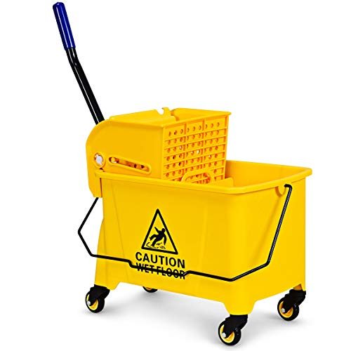 20L Kentucky Mop Bucket, Mobile Cleaning Floor Cart with Wringer, Wheels, Mop Holder and Handle, Janitorial Mop Buckets for Household Commercial (Yellow)