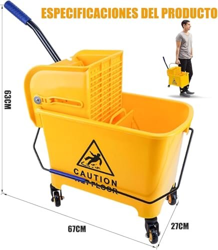 SPOWAY Commercial Mop Bucket with Wheels, Yellow Mop Drainer with Elbow Press, Easy to Store, Suitable for Home/Commercial/Restaurant/Bathroom/Public Floors, Yellow 20 L