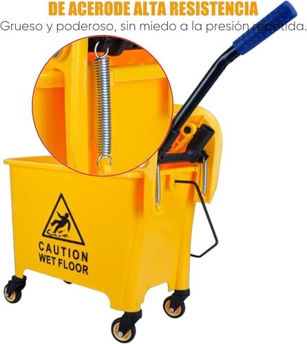 SPOWAY Commercial Mop Bucket with Wheels, Yellow Mop Drainer with Elbow Press, Easy to Store, Suitable for Home/Commercial/Restaurant/Bathroom/Public Floors, Yellow 20 L