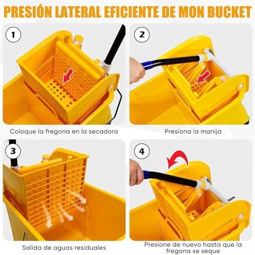 SPOWAY Commercial Mop Bucket with Wheels, Yellow Mop Drainer with Elbow Press, Easy to Store, Suitable for Home/Commercial/Restaurant/Bathroom/Public Floors, Yellow 20 L
