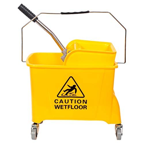 Cleaning Superstore Mop Bucket with Wheel and Wringer - 20 Liters, Yellow