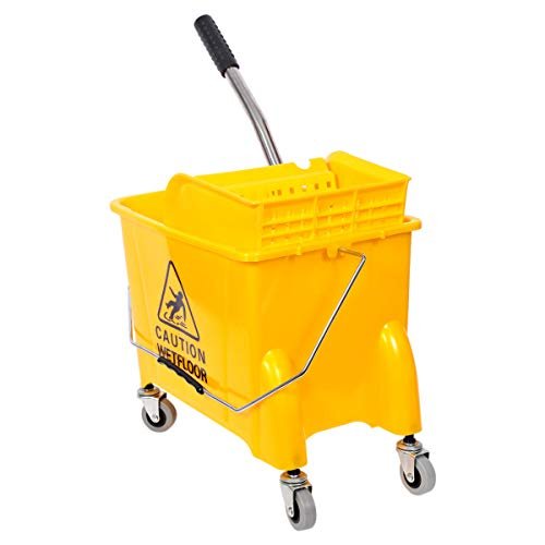 Cleaning Superstore Mop Bucket with Wheel and Wringer - 20 Liters, Yellow