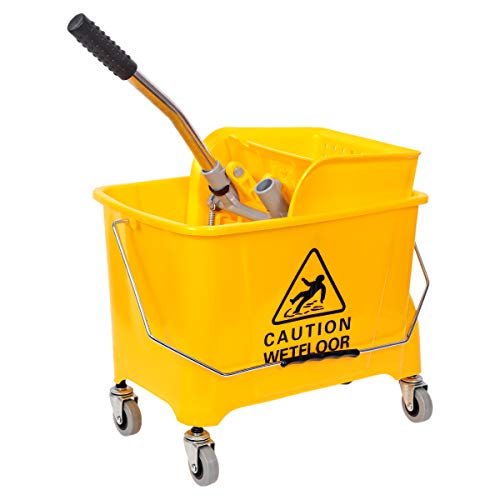 Cleaning Superstore Mop Bucket with Wheel and Wringer - 20 Liters, Yellow
