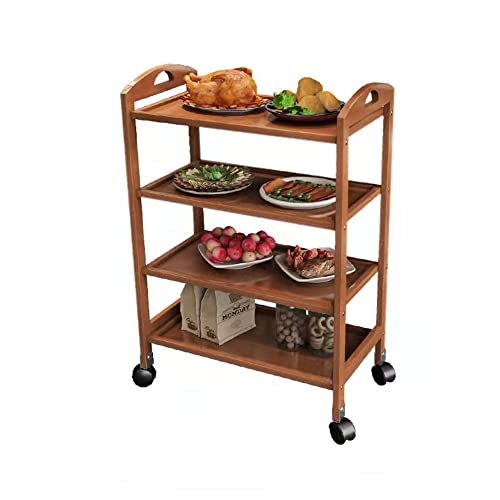 LINGWEI Bamboo Trolley,3,4 Tier Kitchen Storage Rack Serving Trolley Island Cart with Rotating Wheels. (4 Floor)