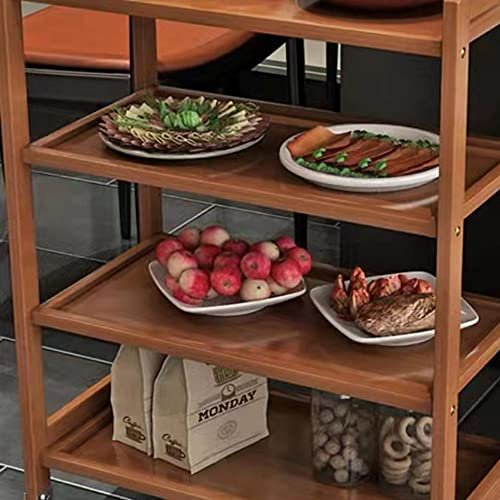 LINGWEI Bamboo Trolley,3,4 Tier Kitchen Storage Rack Serving Trolley Island Cart with Rotating Wheels. (4 Floor)