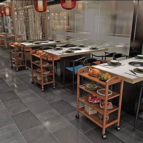 LINGWEI Bamboo Trolley,3,4 Tier Kitchen Storage Rack Serving Trolley Island Cart with Rotating Wheels. (4 Floor)