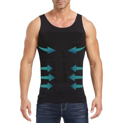 Aptoco Compression Shirts for Men Slimming,Men Body Shaper Fajas para Hombres Undershirt for Men's Gynecomastia, Black, Large, Black