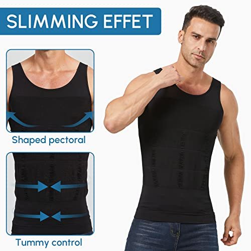 Aptoco Compression Shirts for Men Slimming,Men Body Shaper Fajas para Hombres Undershirt for Men's Gynecomastia, Black, Large, Black