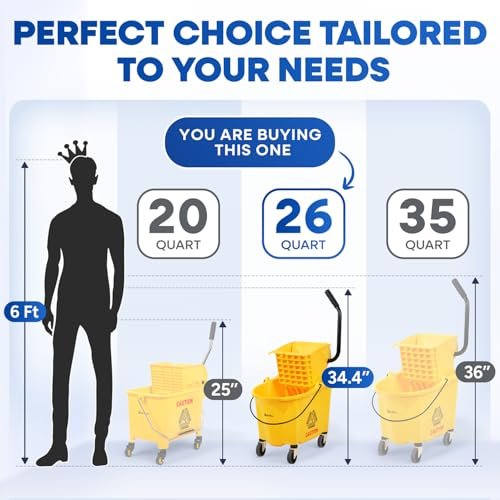 PLASTIC PRINCE Commercial Yellow Mop Bucket and Side Press Wringer, 26 Qt, Perfect for Professional/Industrial/Business/Household