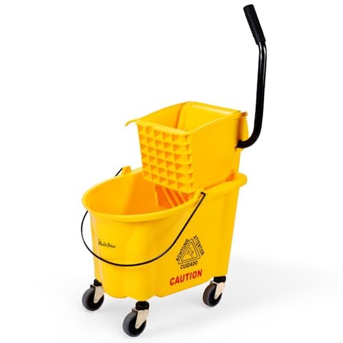 PLASTIC PRINCE Commercial Yellow Mop Bucket and Side Press Wringer, 26 Qt, Perfect for Professional/Industrial/Business/Household