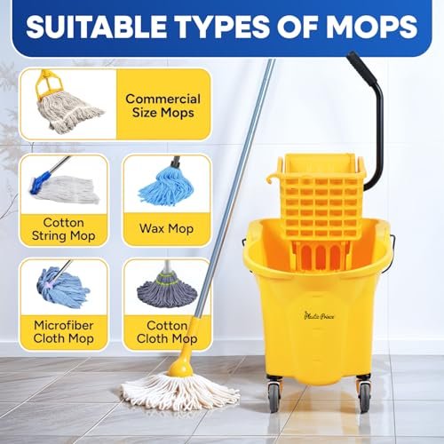 PLASTIC PRINCE Commercial Yellow Mop Bucket and Side Press Wringer, 26 Qt, Perfect for Professional/Industrial/Business/Household