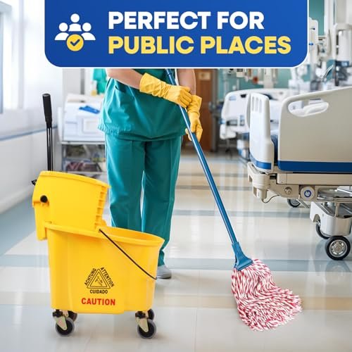 PLASTIC PRINCE Commercial Yellow Mop Bucket and Side Press Wringer, 26 Qt, Perfect for Professional/Industrial/Business/Household