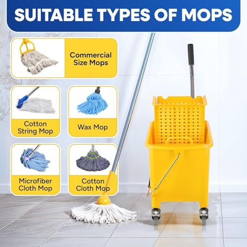 PLASTIC PRINCE Commercial Yellow Mop Bucket and Side Press Wringer, 20 Qt, Perfect for Professional/Industrial/Business/Household