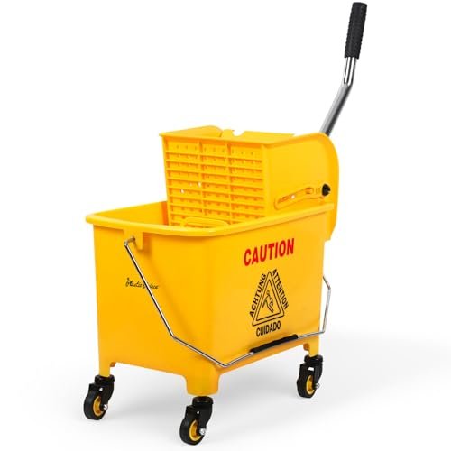 PLASTIC PRINCE Commercial Yellow Mop Bucket and Side Press Wringer, 20 Qt, Perfect for Professional/Industrial/Business/Household