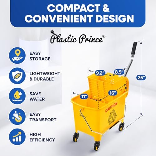 PLASTIC PRINCE Commercial Yellow Mop Bucket and Side Press Wringer, 20 Qt, Perfect for Professional/Industrial/Business/Household