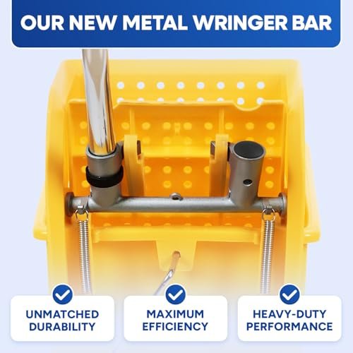 PLASTIC PRINCE Commercial Yellow Mop Bucket and Side Press Wringer, 20 Qt, Perfect for Professional/Industrial/Business/Household