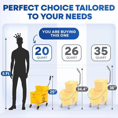PLASTIC PRINCE Commercial Yellow Mop Bucket and Side Press Wringer, 20 Qt, Perfect for Professional/Industrial/Business/Household