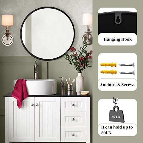 G-LEAF Black Round Mirror, 20 Circle Mirror Metal Frame Round Bathroom Mirror for Vanity Home Decor