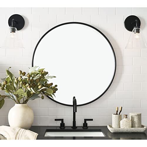 G-LEAF Black Round Mirror, 20 Circle Mirror Metal Frame Round Bathroom Mirror for Vanity Home Decor