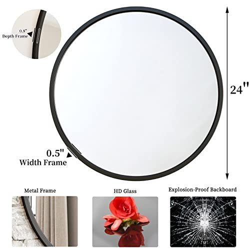 G-LEAF Black Round Mirror, 20 Circle Mirror Metal Frame Round Bathroom Mirror for Vanity Home Decor