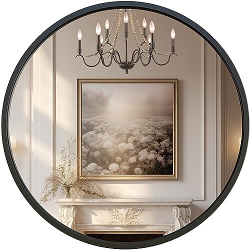 G-LEAF Black Round Mirror, 20 Circle Mirror Metal Frame Round Bathroom Mirror for Vanity Home Decor