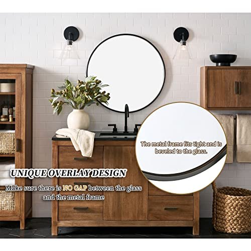 G-LEAF Black Round Mirror, 20 Circle Mirror Metal Frame Round Bathroom Mirror for Vanity Home Decor