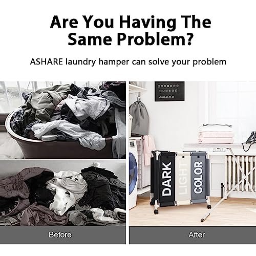 ASHARE Laundry Sorter 3 Section Laundry Hamper Basket with Rolling Wheels Laundry Organizer Cart for Bathroom Bedroom Nursery (White+Grey+Black)
