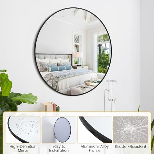 GAOMON 2024 New Circle Mirror, Bathroom Mirrors for Over Sink, Modern Round Mirrors for Wall Decor, Wall Mirror for Entryway, Bathroom, Living Room, Easy to Install, Matte Black (20 Inch)