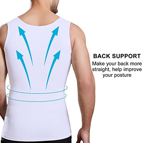 Lgtfy Mens Slimming Body Shaper Vest, Gynecomastia Compression Shirts, Tummy Control Undershirts - Change in Seconds, White, M