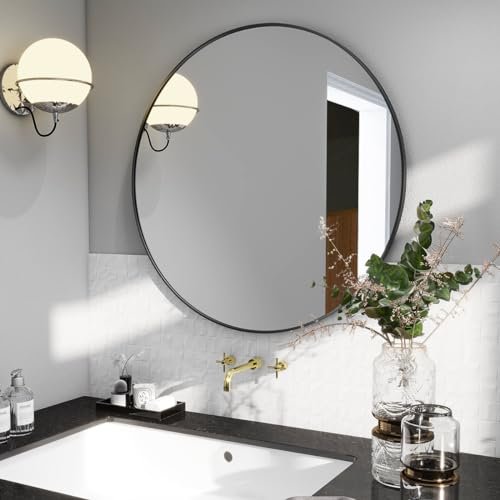 BEAUTYPEAK 20 Inch Round Mirror, Metal Frame Circle Mirror, Wall Mounted for Entryway, Bathroom, Vanity, Living Room, Black