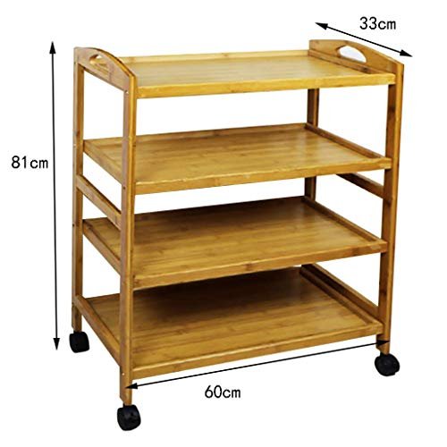 3 Tier Tea Cart, Storage Serving Wine Cart Multifunction Utility Trolley, Kitchen Island with Wheels and Armrest, for Kitchen Bathroom Hotel - Bamboo (3 layers)