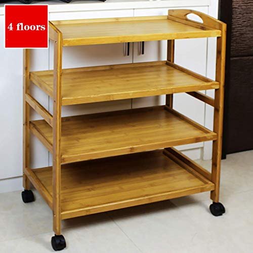 3 Tier Tea Cart, Storage Serving Wine Cart Multifunction Utility Trolley, Kitchen Island with Wheels and Armrest, for Kitchen Bathroom Hotel - Bamboo (3 layers)