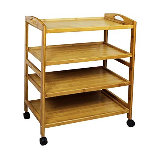 3 Tier Tea Cart, Storage Serving Wine Cart Multifunction Utility Trolley, Kitchen Island with Wheels and Armrest, for Kitchen Bathroom Hotel - Bamboo (3 layers)